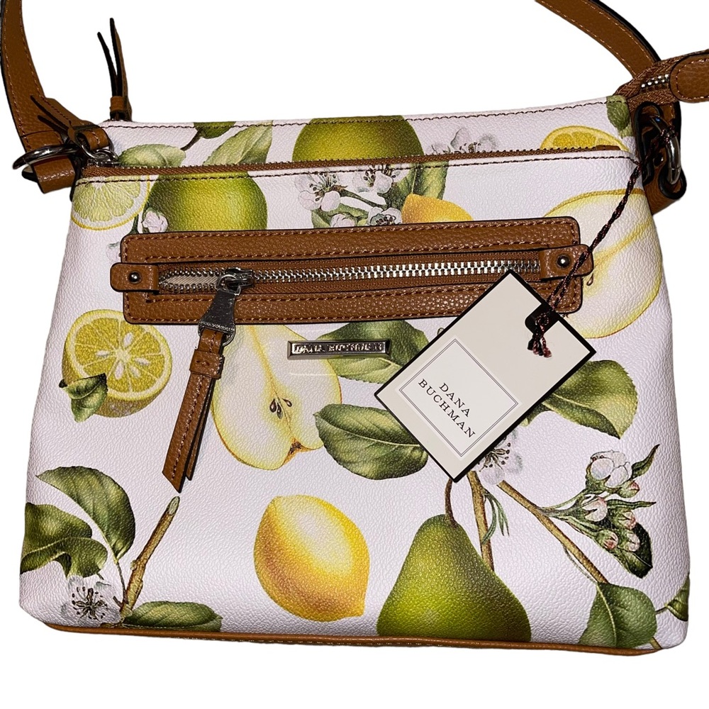 NWT Dana Buchman Lemon & Lime Crossbody Brown Strap 2 Zippered Compartments - Picture 3 of 9